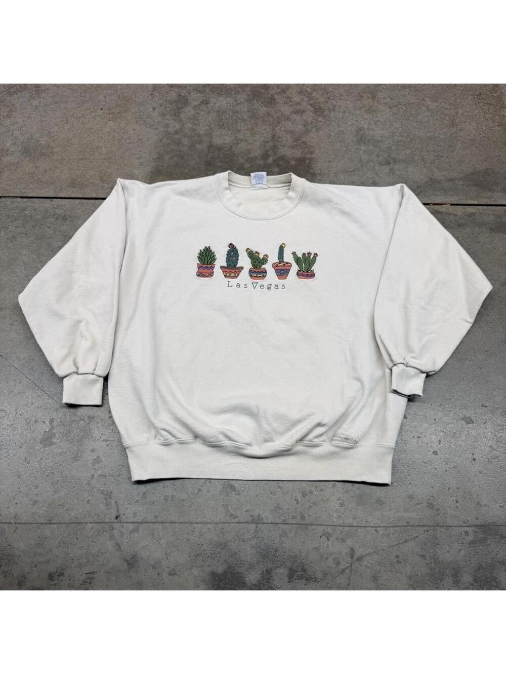 vintage las vegas destination beige made in usa cactus crewneck size large